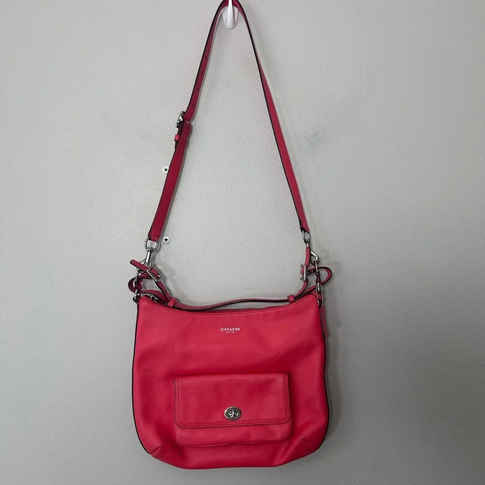 Coach Legacy Courtenay Hobo Purse 2 Way Shoulder Bag Bright Coral Style #22381